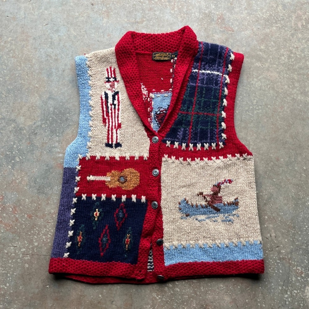 Eddie Bauer Multicolor Parriotic Patchwork Vest Vintage 1992